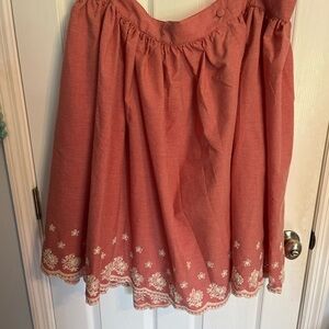 Unique Vintage Red Gingham Rockabilly Retro Swing Skirt with White Embroidery